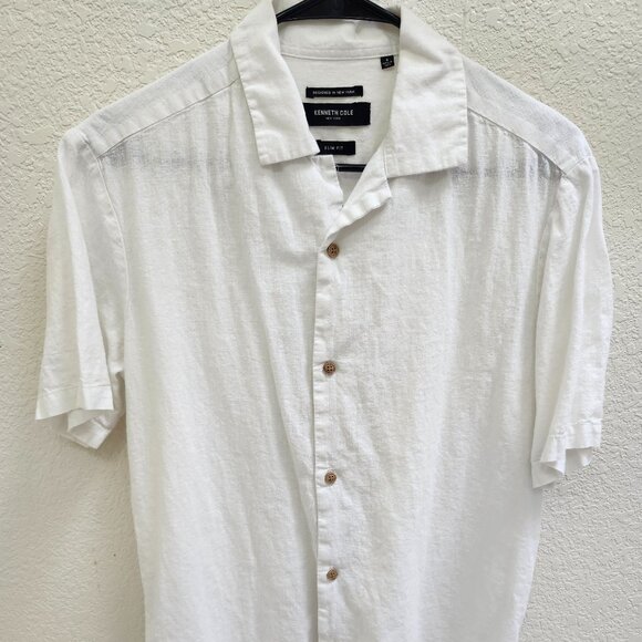 Kenneth Cole New York White Men's Button Up Short Sleeve Shirt 100%Cotton Size S - Picture 1 of 4